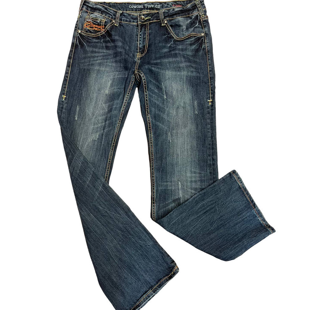 Tuff Rainbow Sunburst  Stitching Denim Western Rodeo Cowgirl Flared Jean